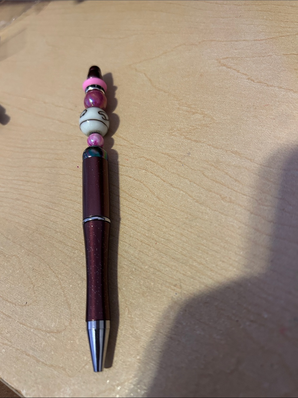 Handcrafted Beaded Burgundy Ballpoint Pen Charm - Women Jewelry
